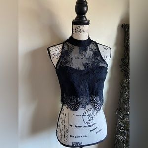 Dolls Kill by Glamorous Lace Shear Black Crop Top Size M